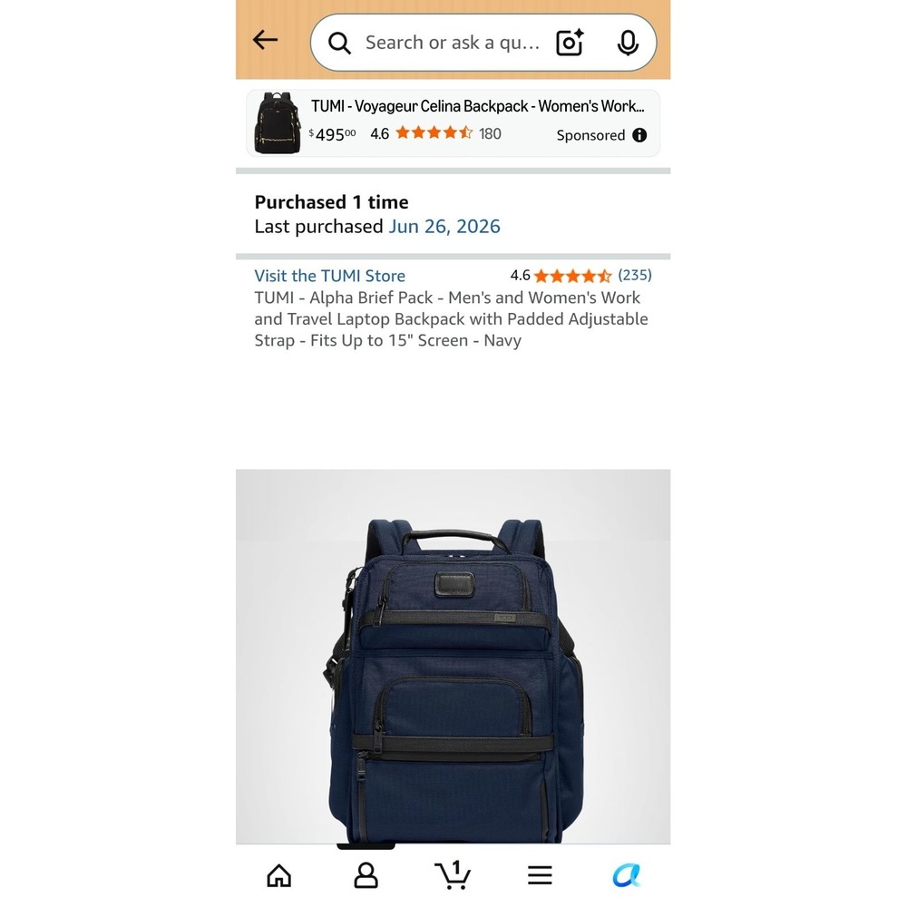 NEW Tumi ALPHA 3 17" Ballistic Nylon Brief Pack Laptop Backpack - NAVY BLUE - Picture 2 of 6